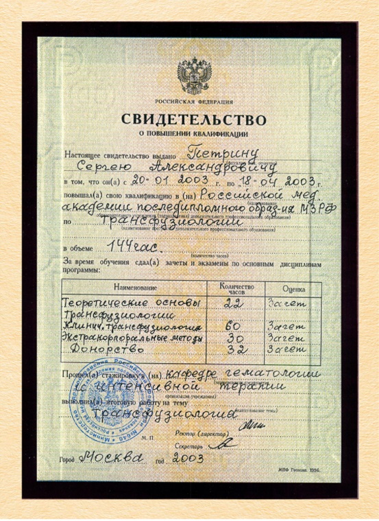 Сертификат Петрина Сергея