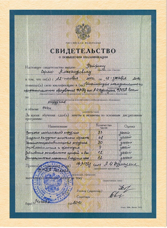 Сертификат Петрина Сергея