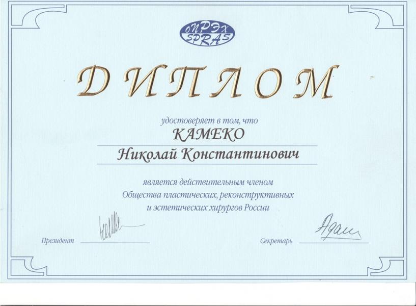 Диплом доктора Камеко 