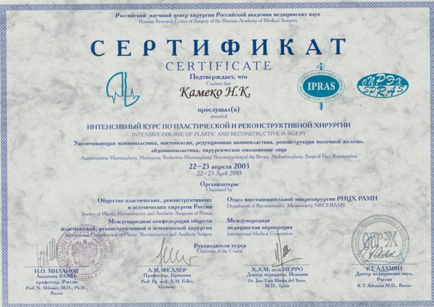 Диплом доктора Камеко 