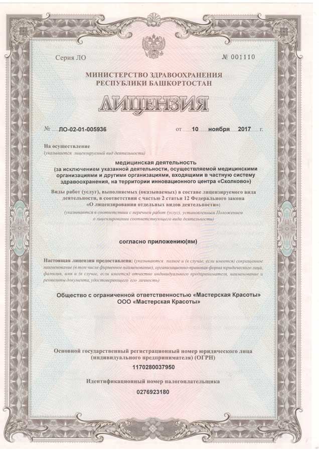 Лицензия Мастерской красоты