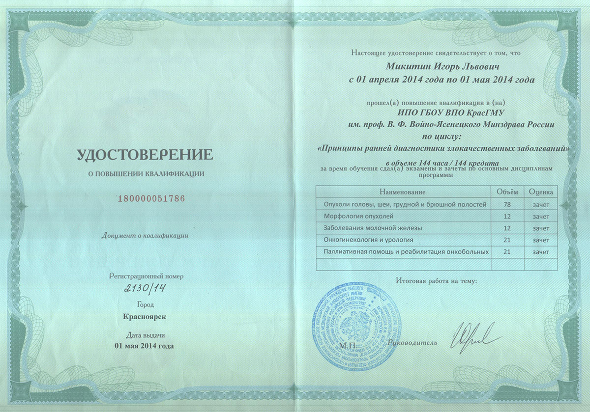 Диплом доктора Микитина