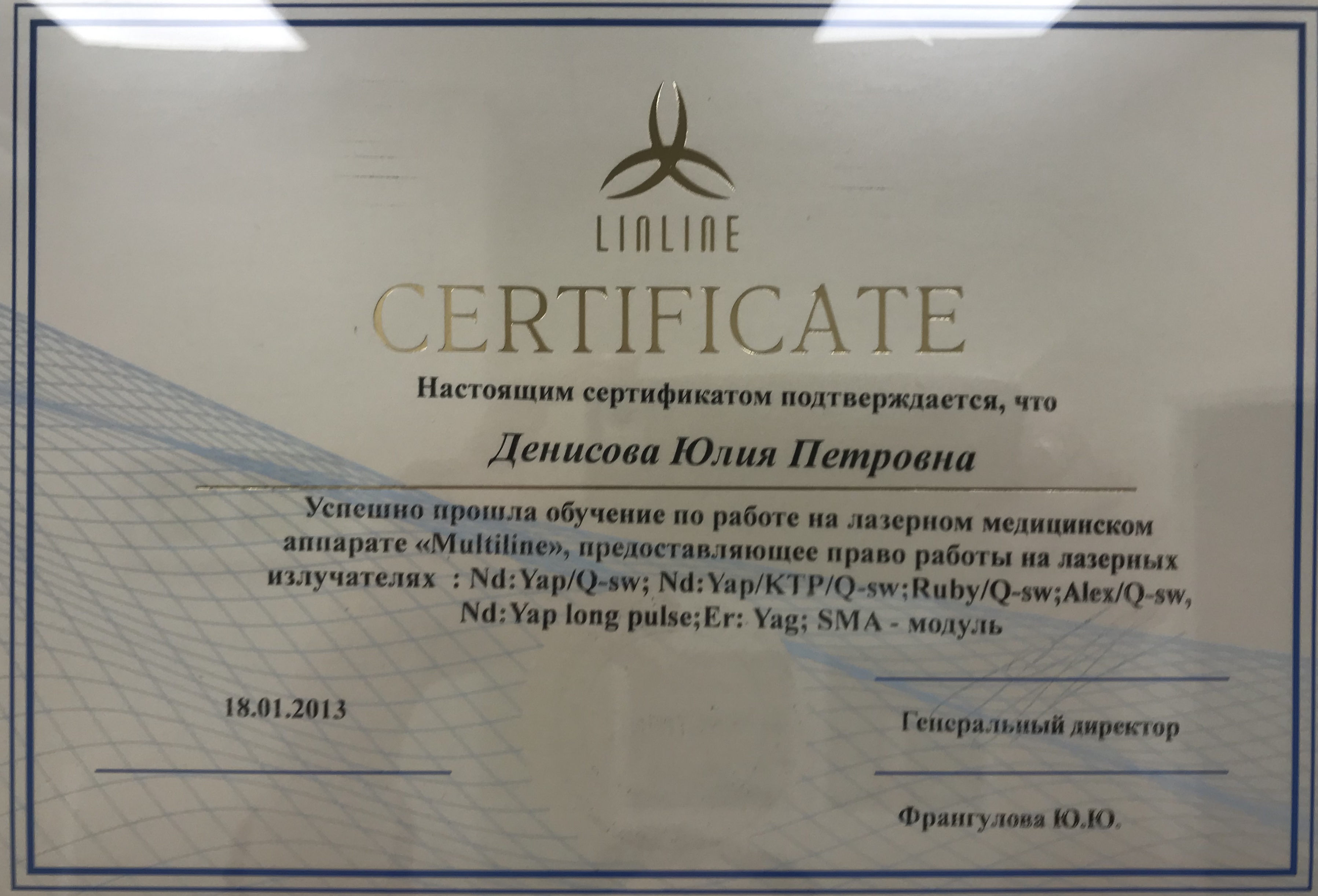 Сертификат Денисовой Юлии