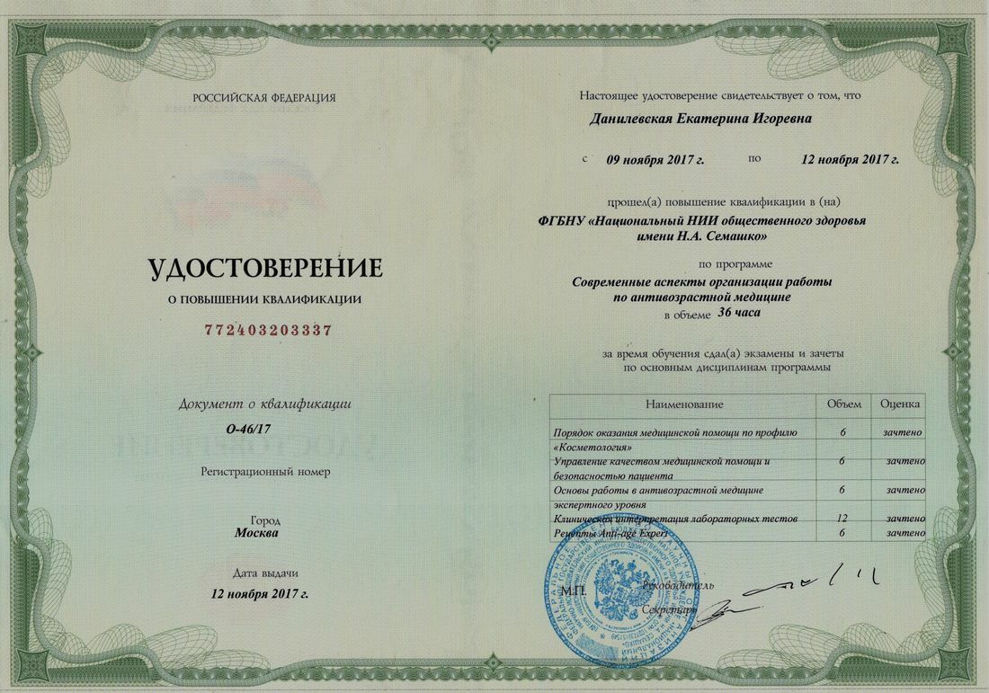 Диплом доктора Данилевской 