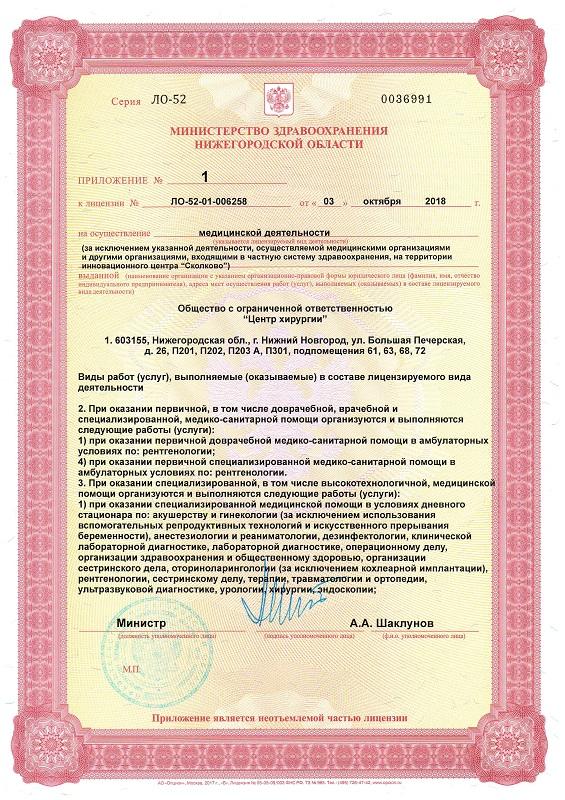 Лицензия клиники Персона